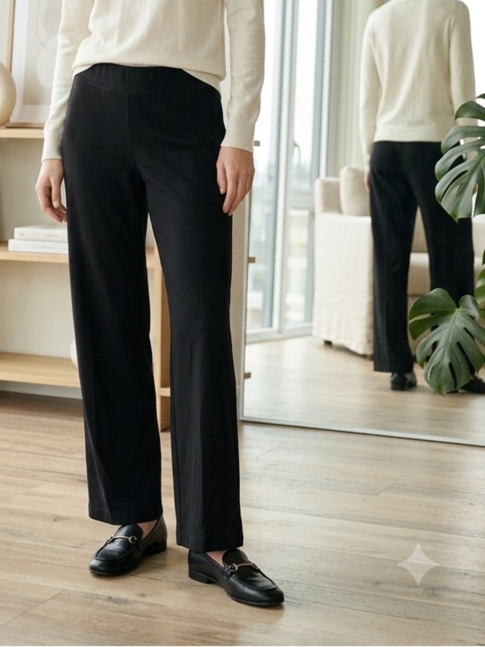 Eileen Fisher Black Washable Stretch Crepe Straight Leg Pants - Petite Medium